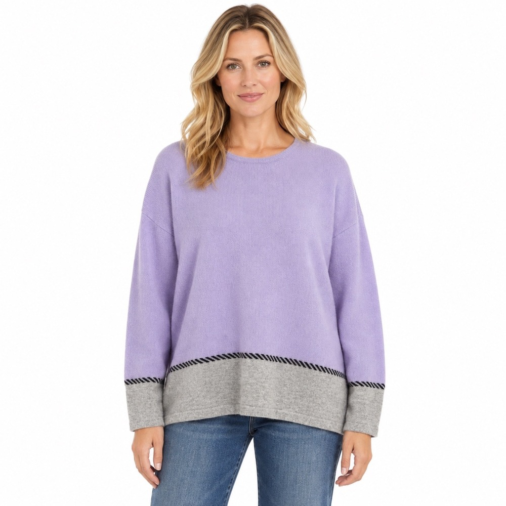 Belford 100% Cashmere Sweater XL Lavender Gray Colorblock Oversized Pullover